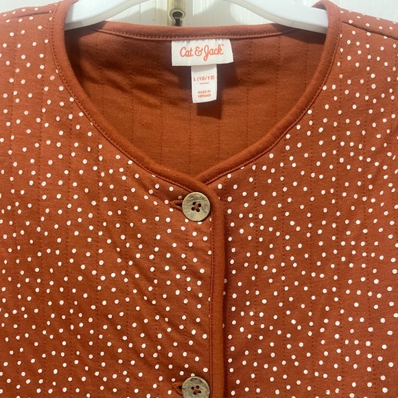 π Girls Cat & Jack Tan White Polkadot Button Front Cardigan Size L (10/12) - Picture 2 of 6